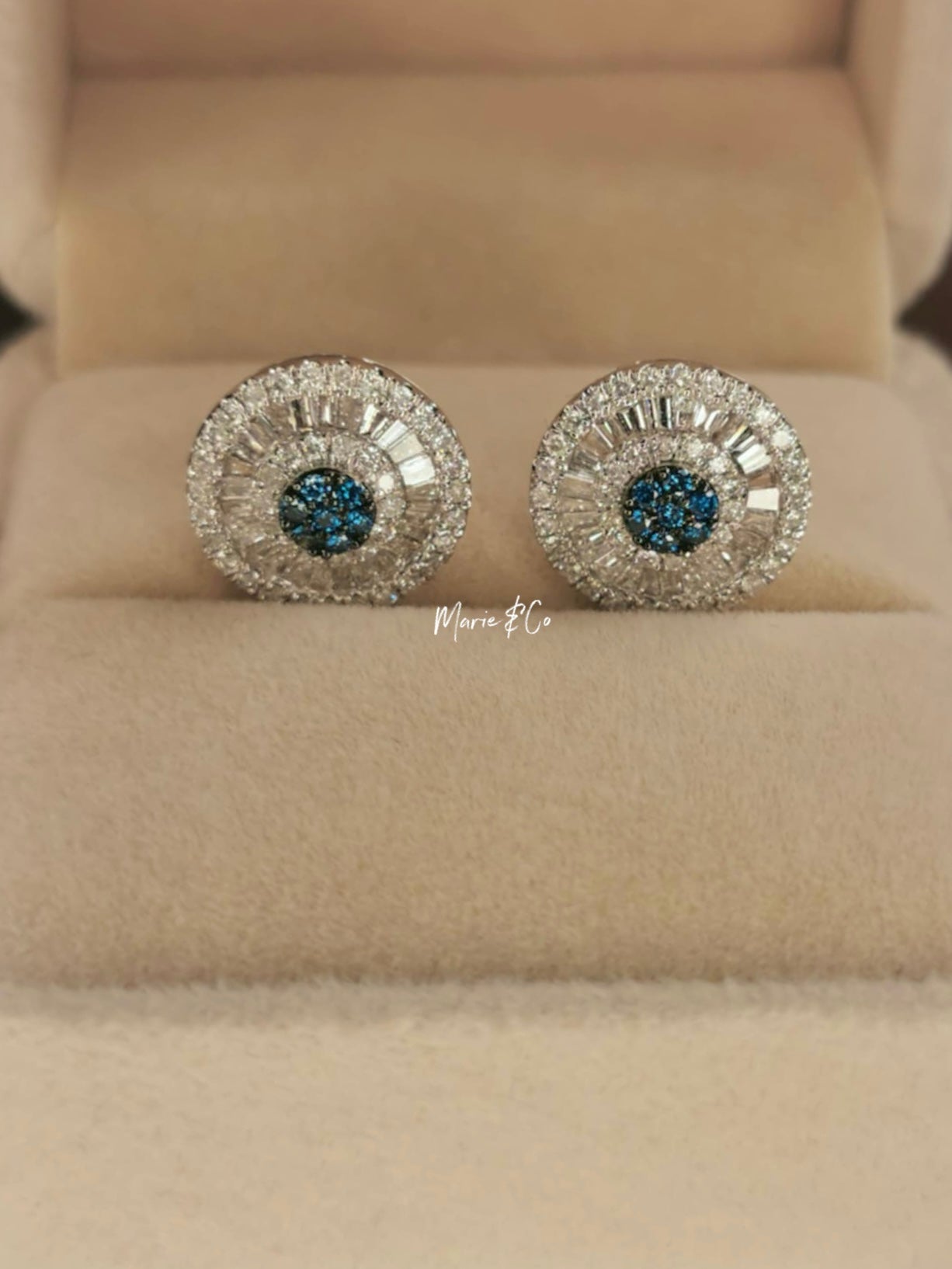Round Blue Diamond Earrings