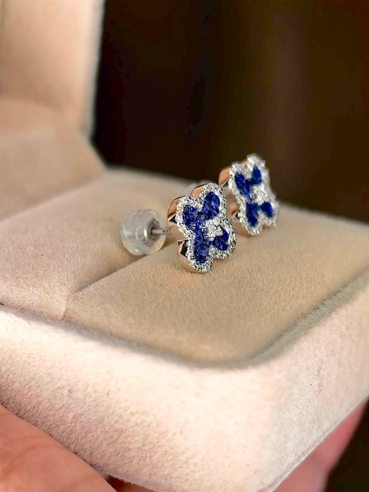Clover with Sapphire Stone and Diamond Earrings