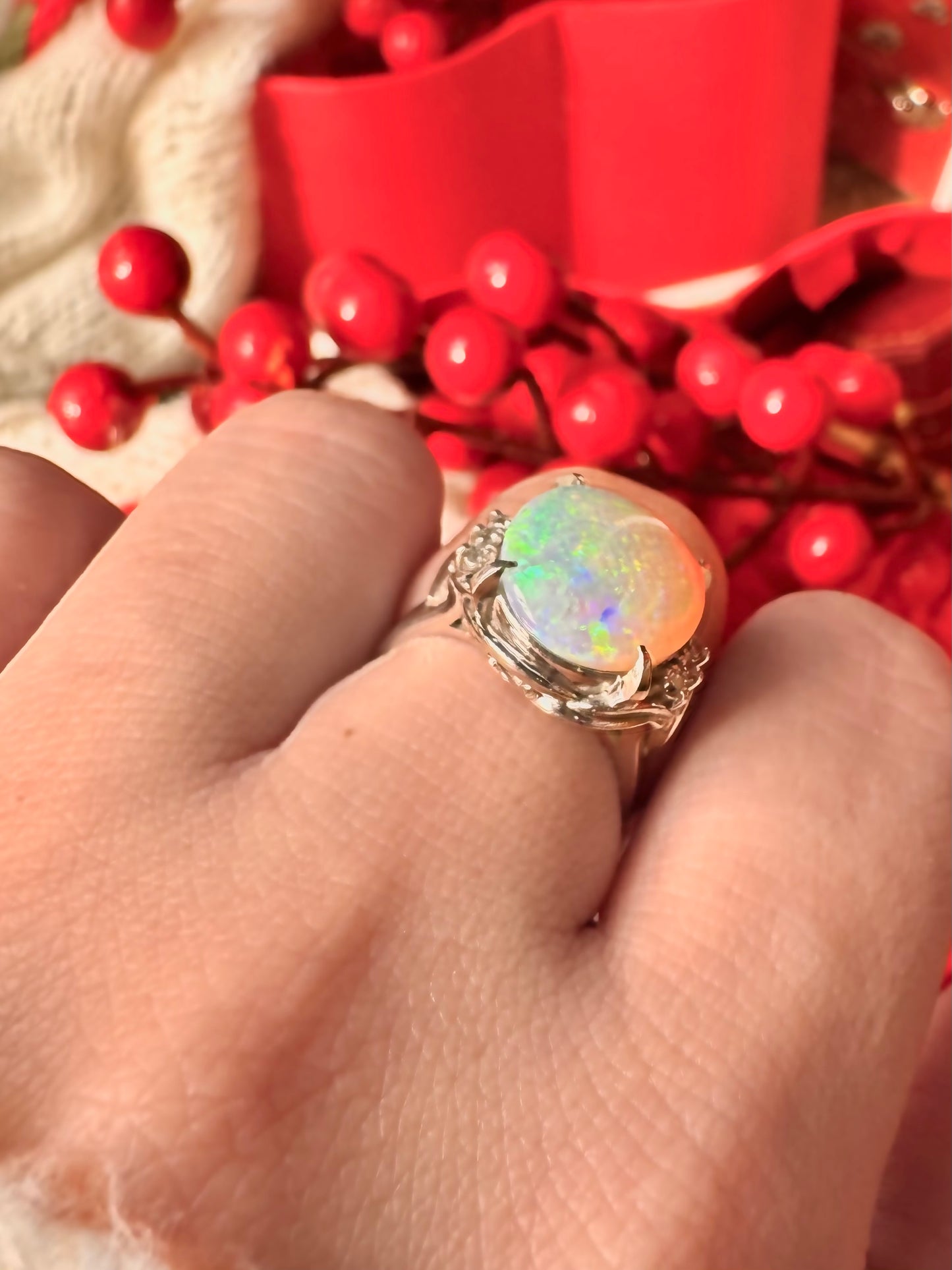Opal Ring with Natural Diamonds