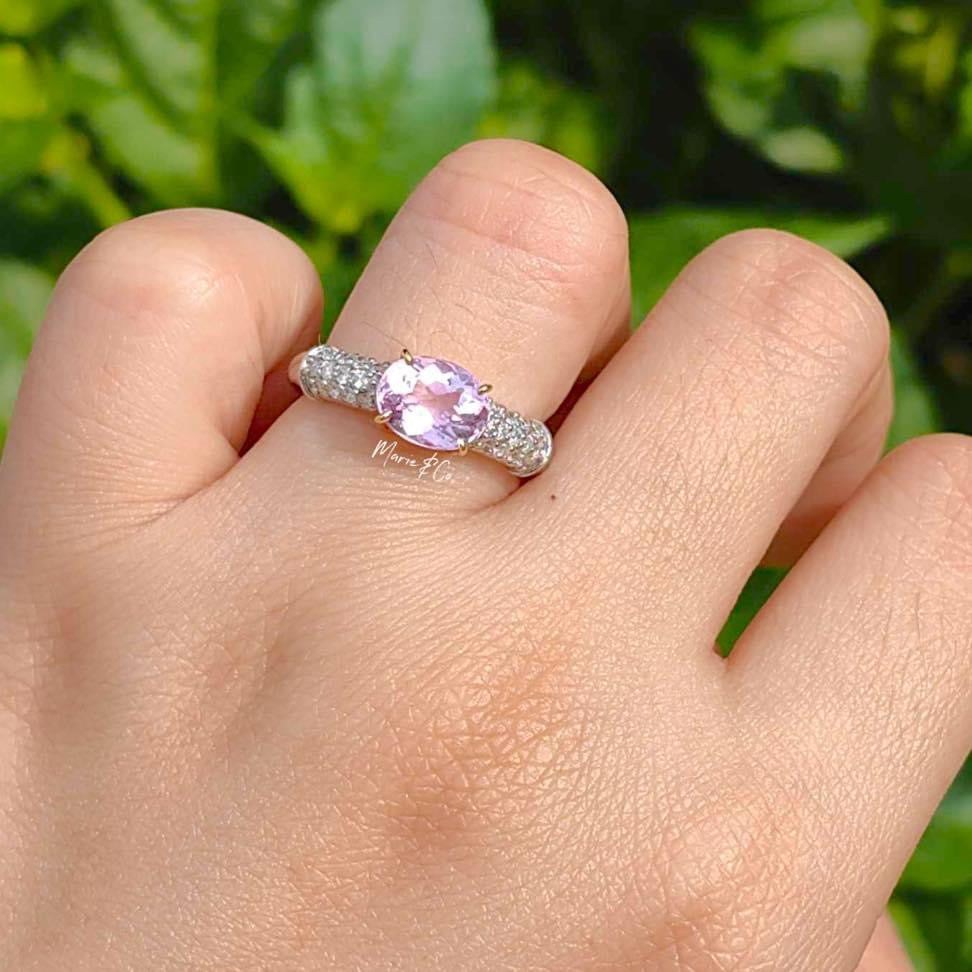 Kunzite ring with diamonds