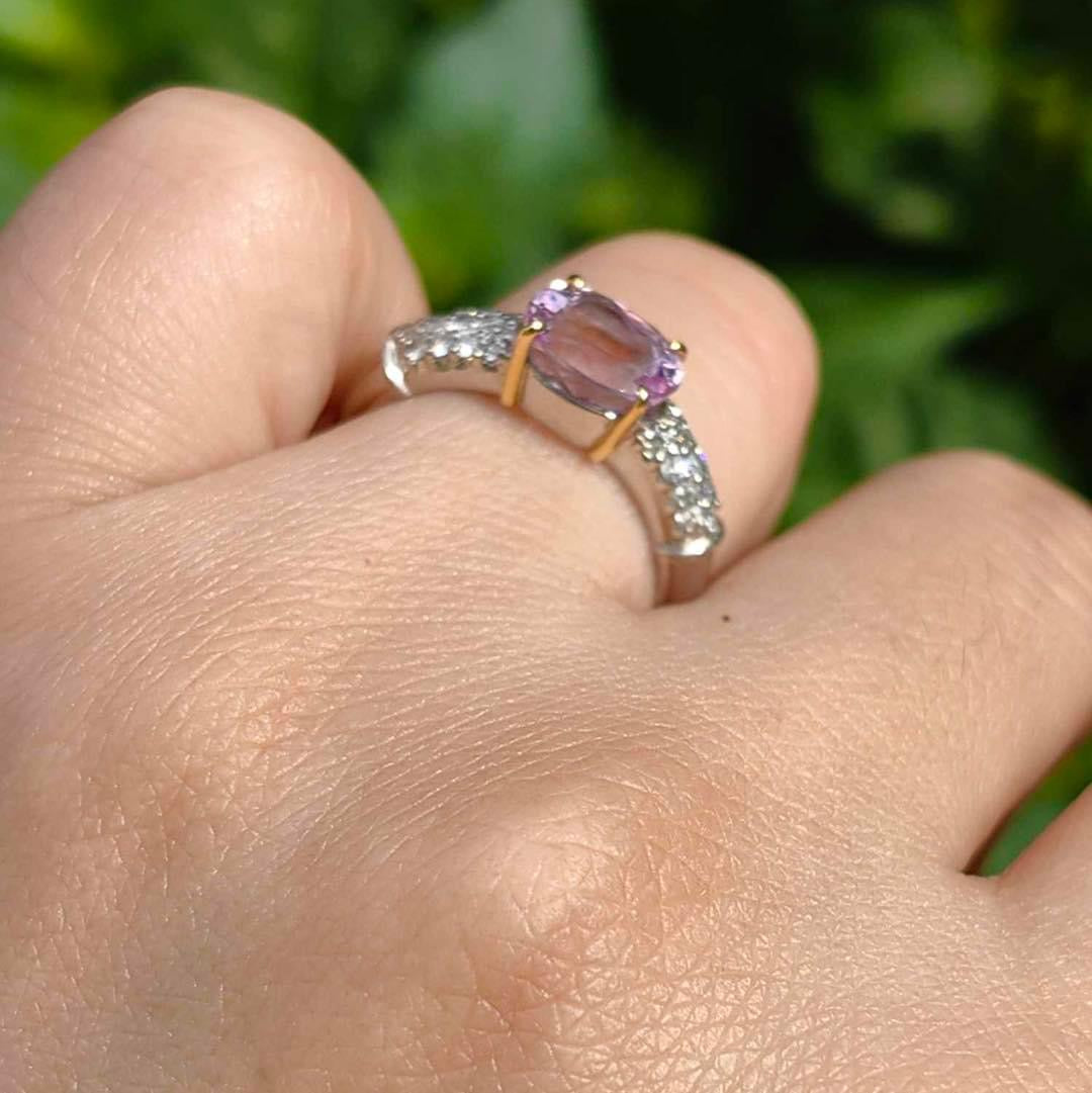 Kunzite ring with diamonds