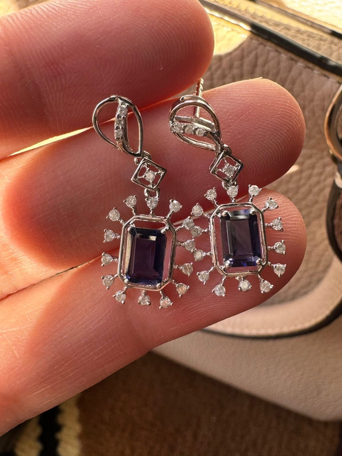 Iolite dangling with natural diamonds