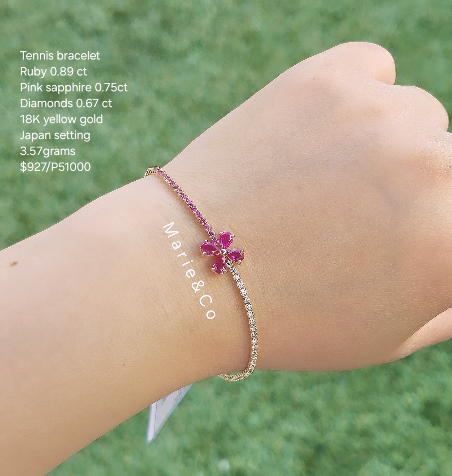 Tennis bracelet Ruby, Pink Sapphire and Diamonds