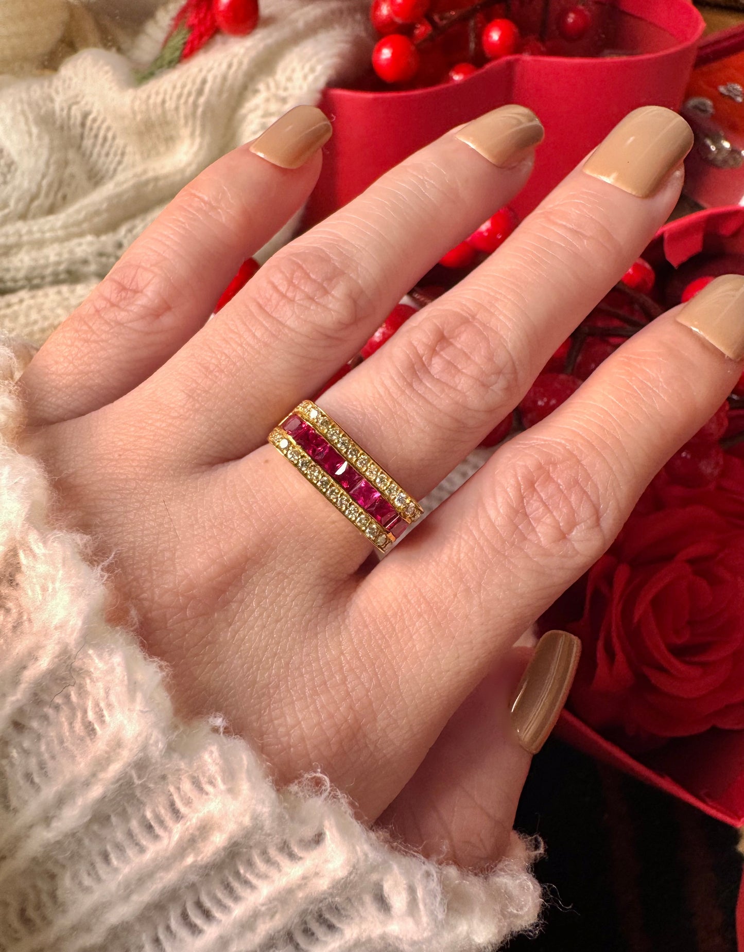 Princess cut Ruby with Diamonds