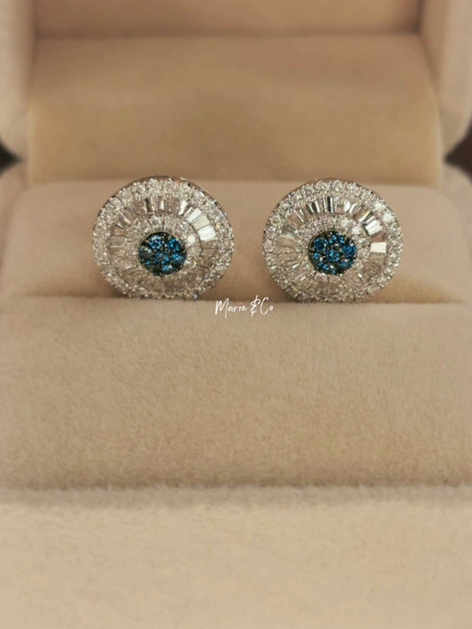 Round Blue Diamond Earrings