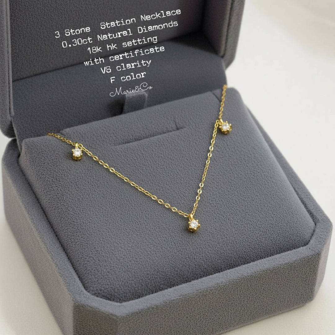 Station necklace 3 stone
