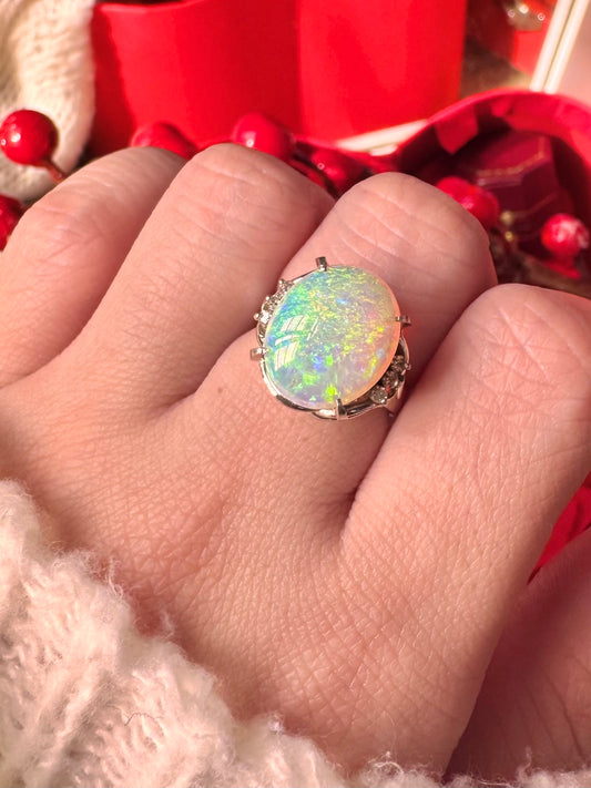 Opal Ring with Natural Diamonds