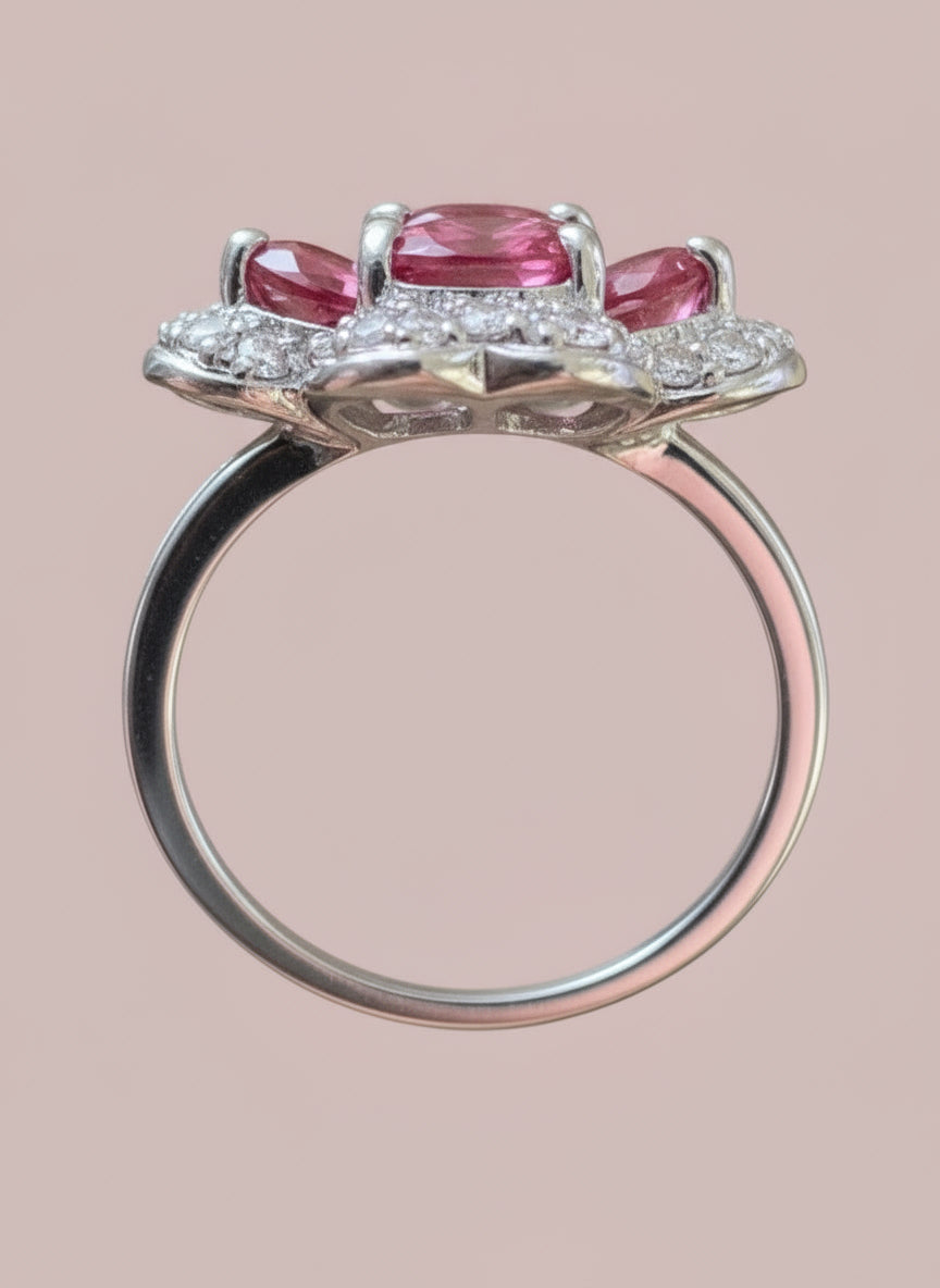 Tourmaline Flower Ring with Natural Diamonds
