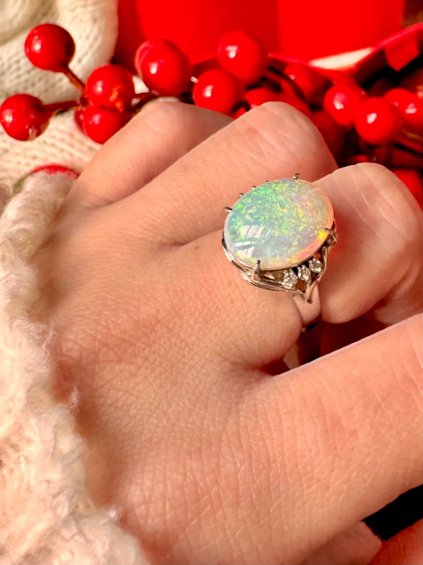 Opal Ring with Natural Diamonds