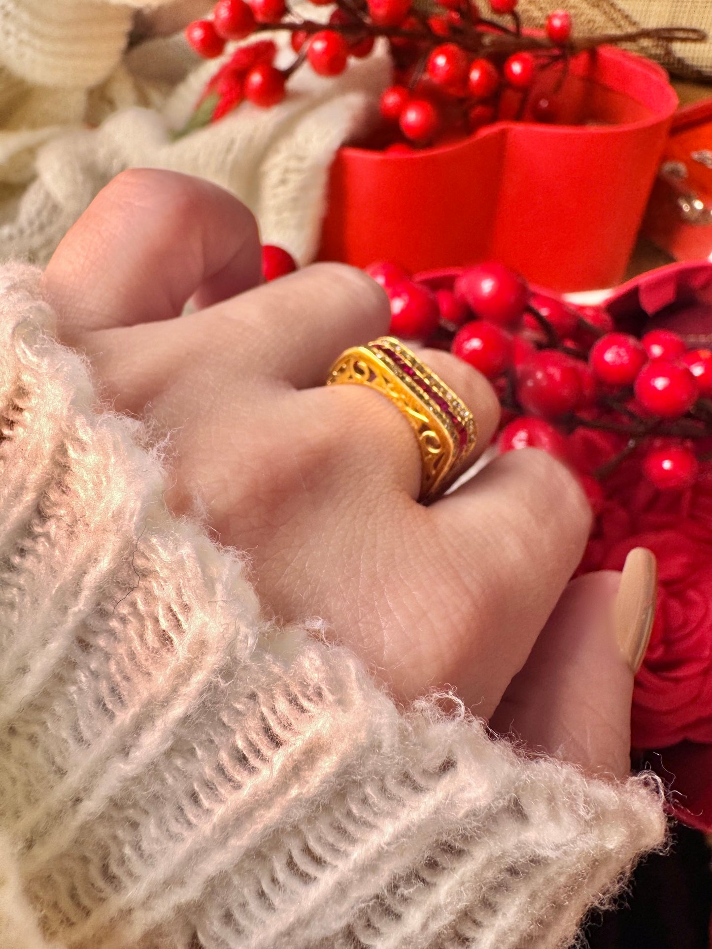 Princess cut Ruby with Diamonds