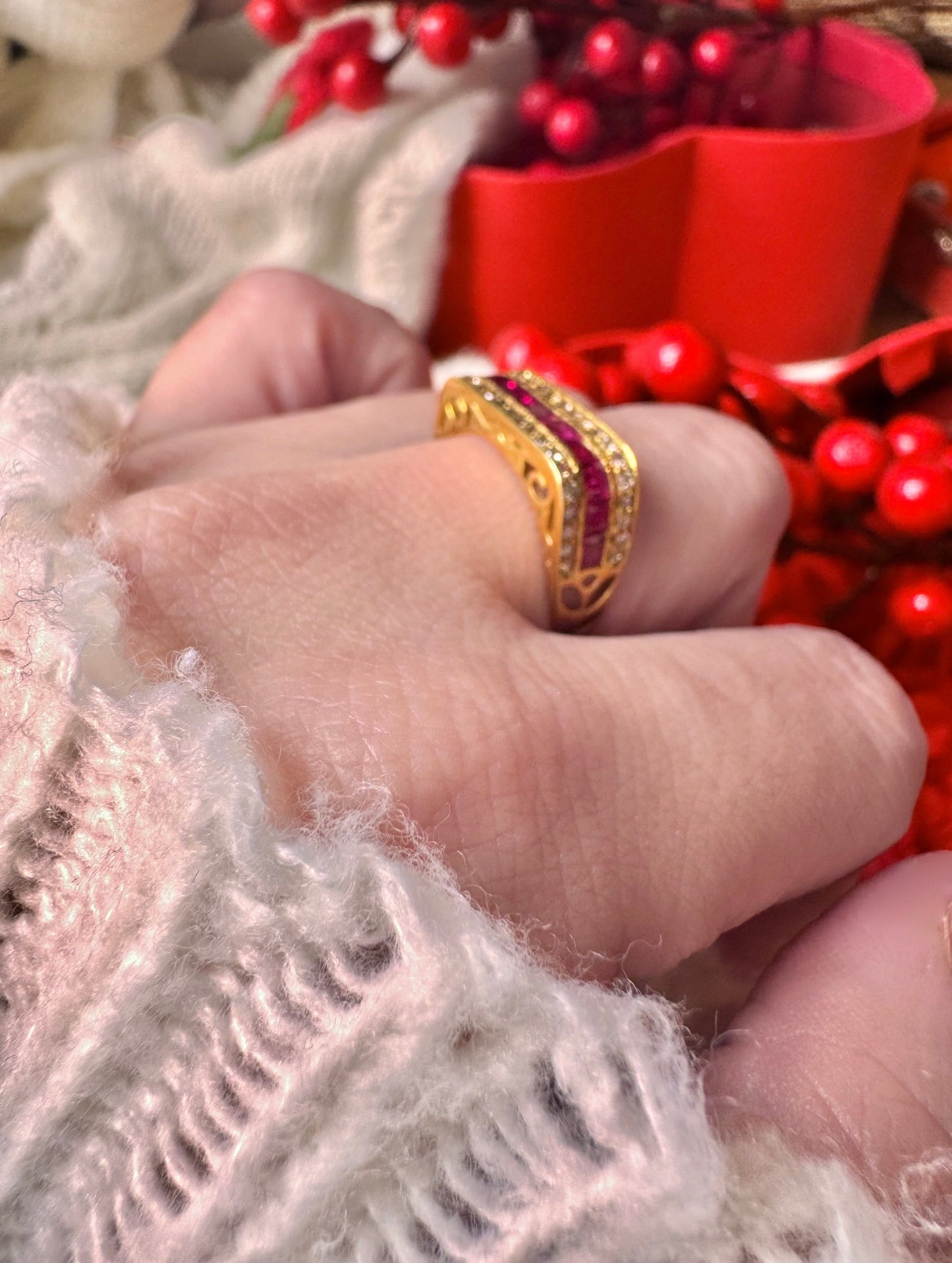 Princess cut Ruby with Diamonds