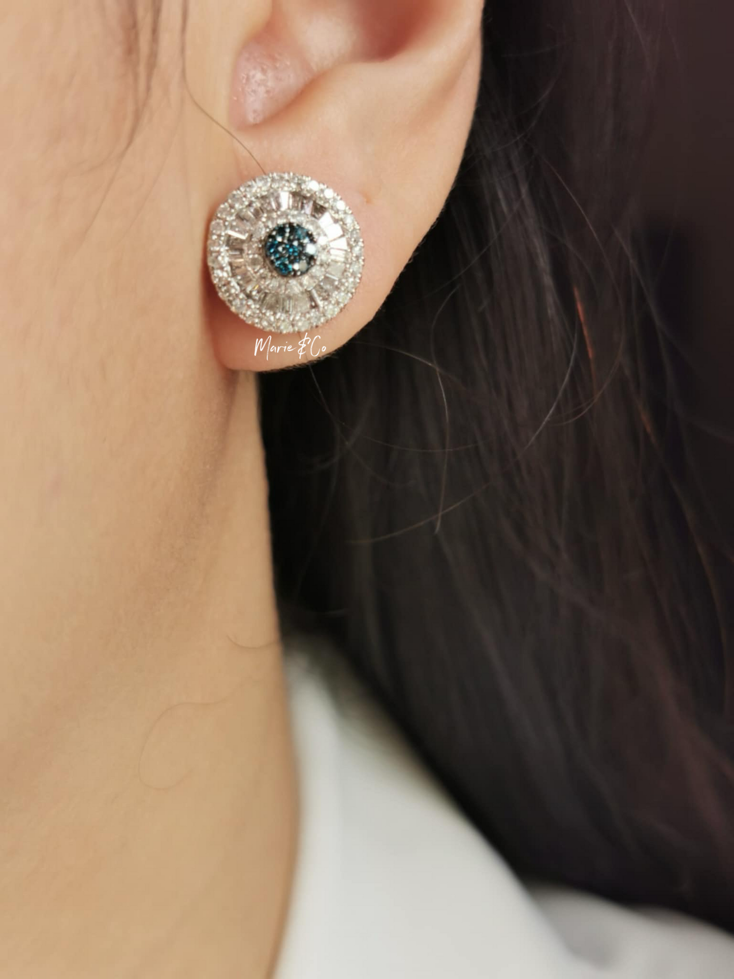 Round Blue Diamond Earrings