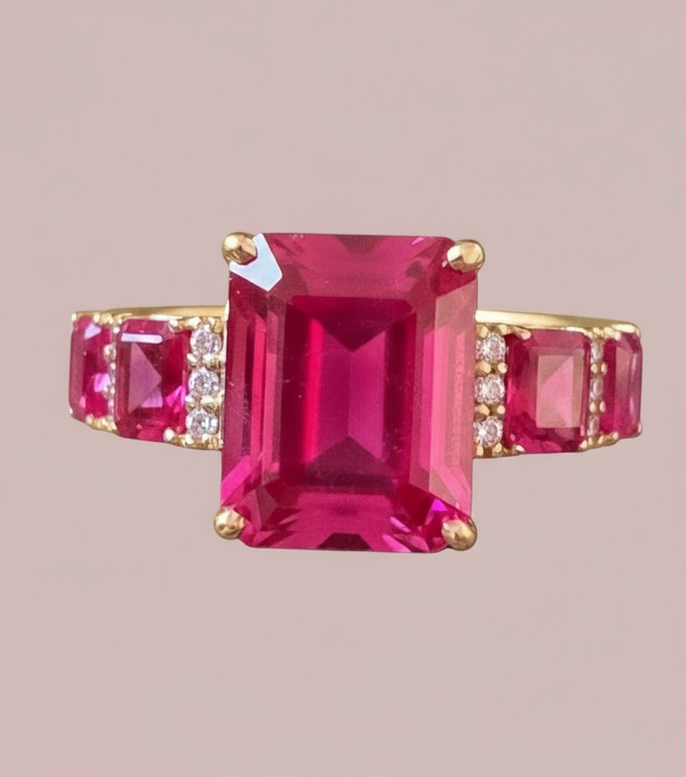 Emerald Cut Ruby with Natural Diamonds