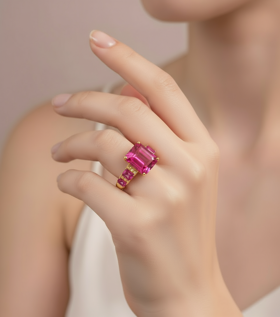 Emerald Cut Ruby with Natural Diamonds