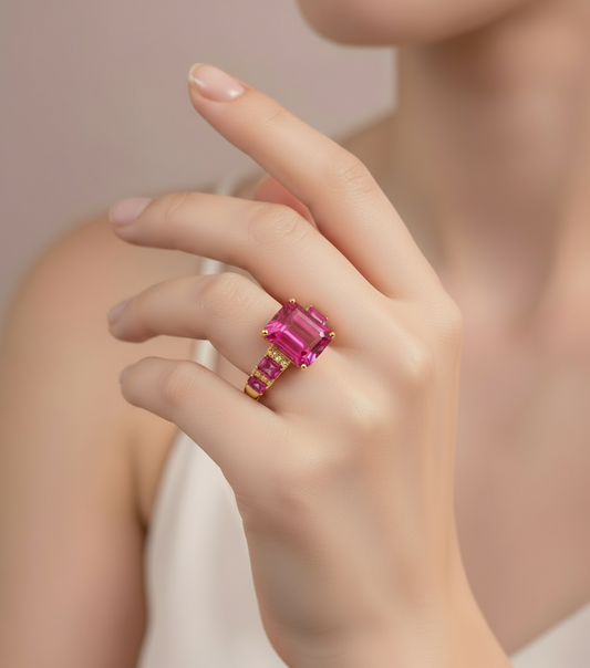 Emerald Cut Ruby with Natural Diamonds