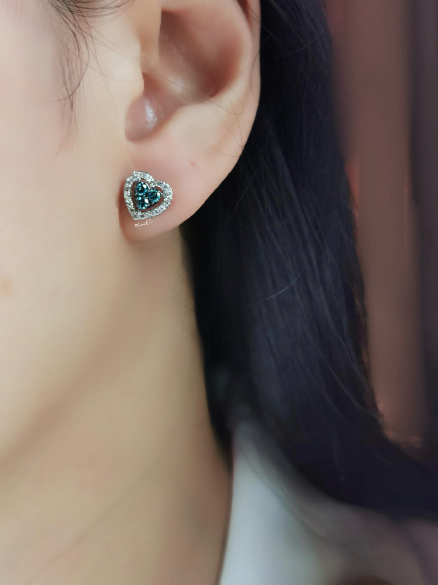 Heart Sapphire with Diamond Earrings