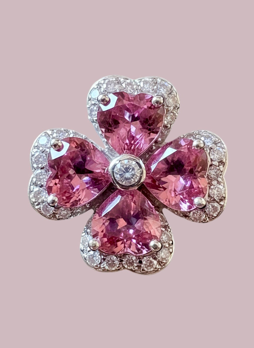 Tourmaline Flower Ring with Natural Diamonds