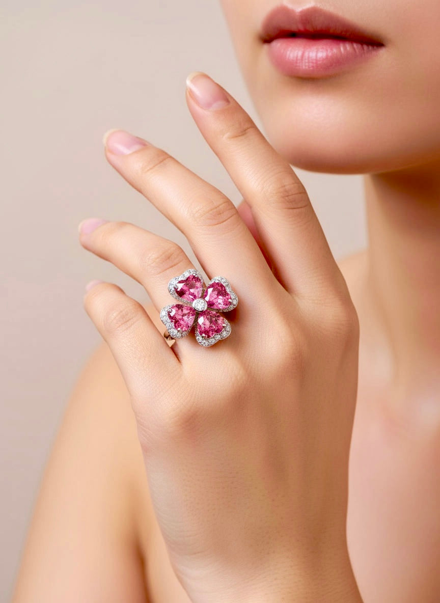 Tourmaline Flower Ring with Natural Diamonds