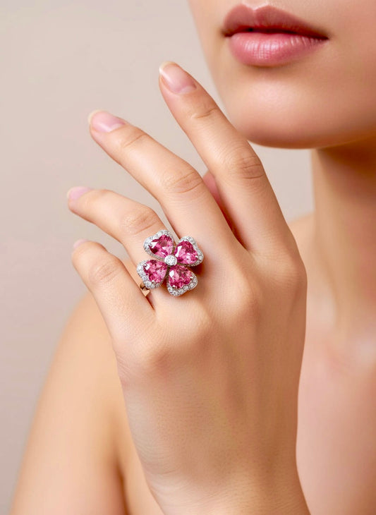 Tourmaline Flower Ring with Natural Diamonds