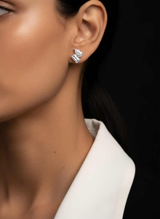 Pear & Emerald Two Cluster Earrings