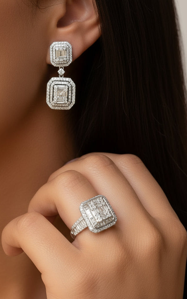 Emerald illusion diamond set