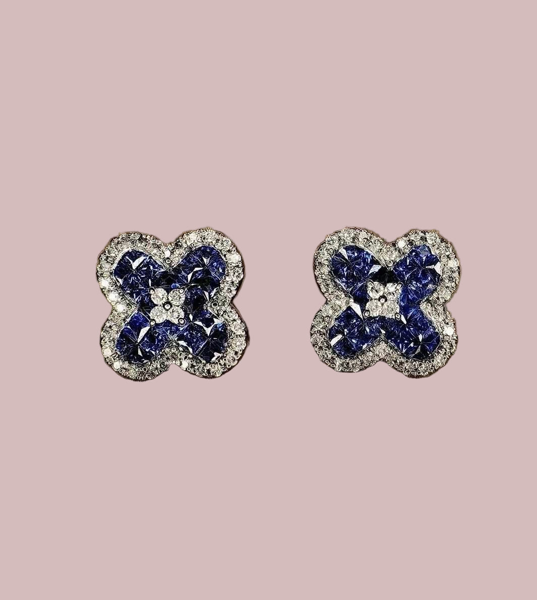 Clover with Sapphire Stone and Diamond Earrings