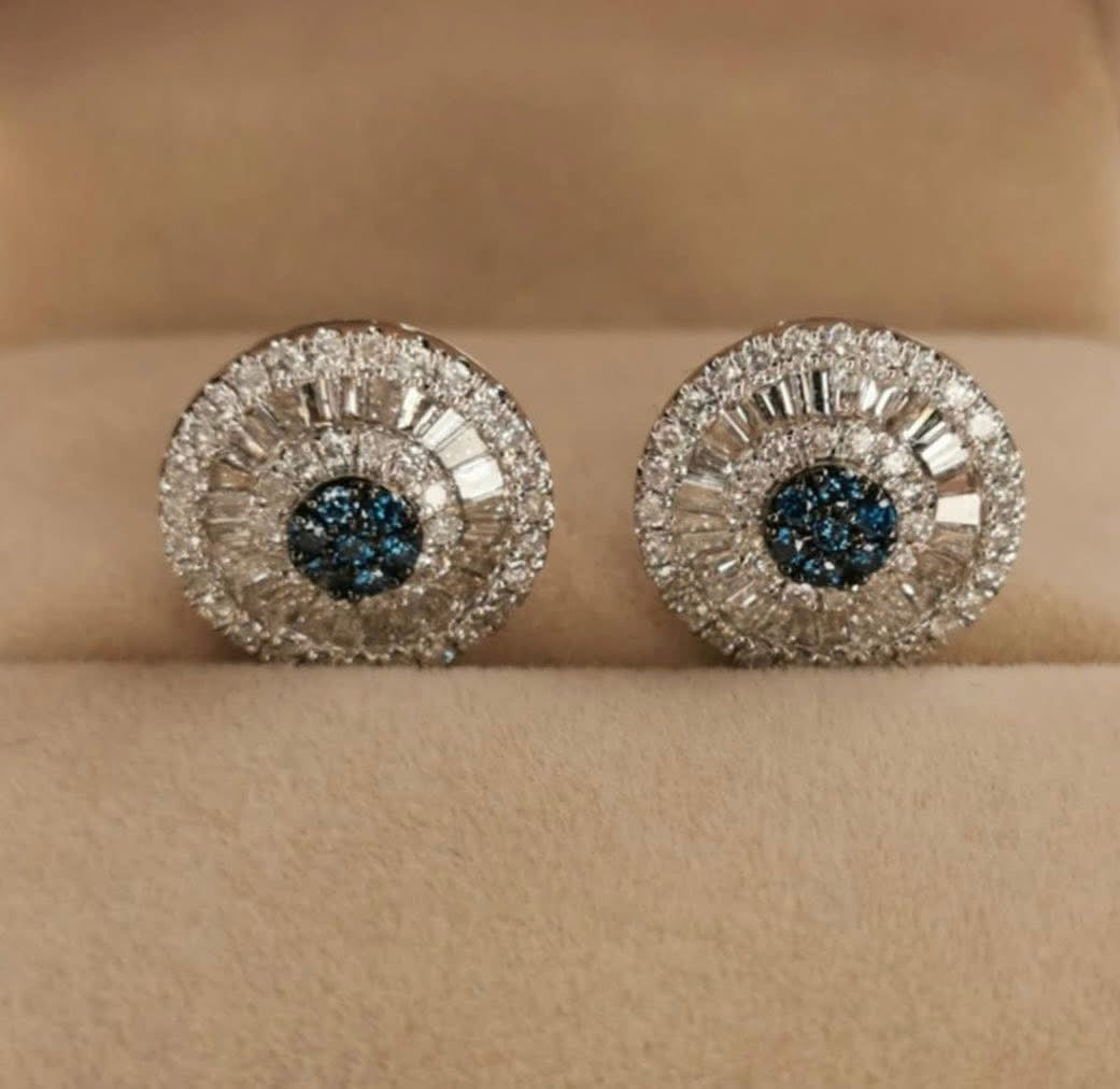 Round Blue 
Diamond Earrings